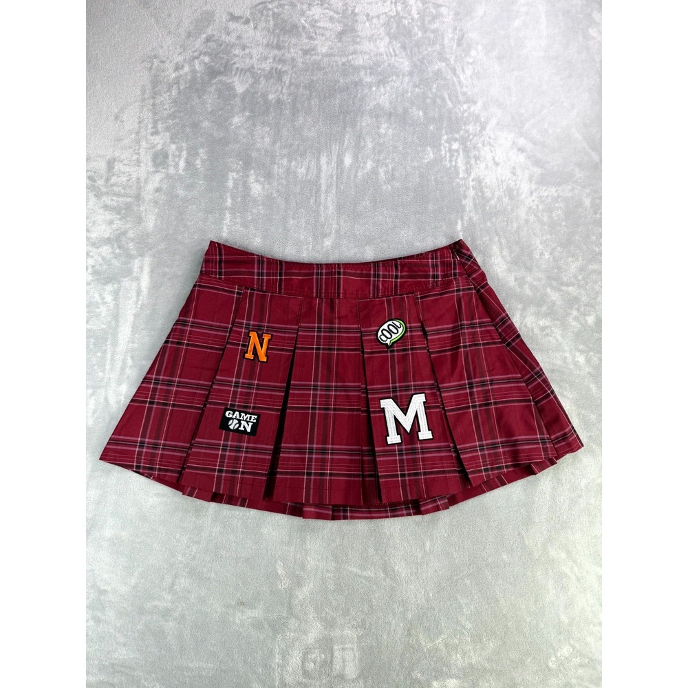 No Boundaries Tennis Mini Skirt Women 2XL 19 Burgundy Plaid Decorative Patches